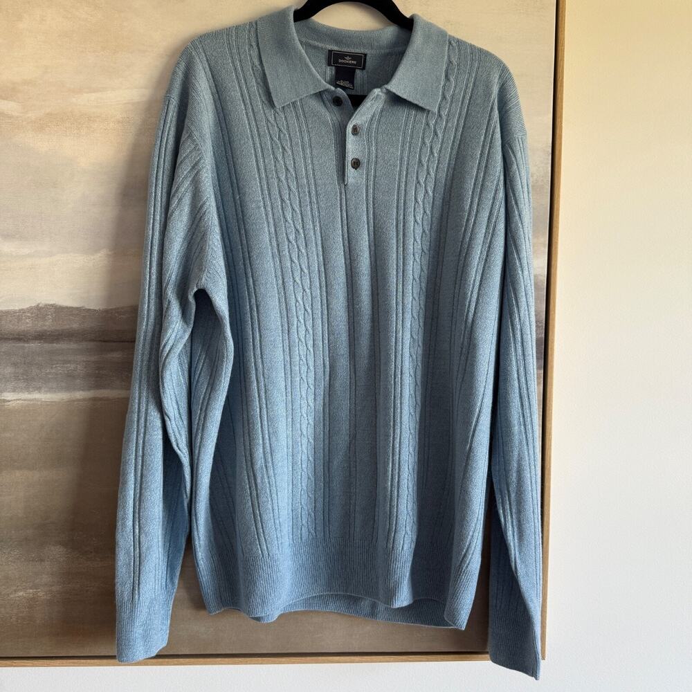 Dockers Men's Cable Ribbed Pullover Sweater Light Blue Xl Cotton